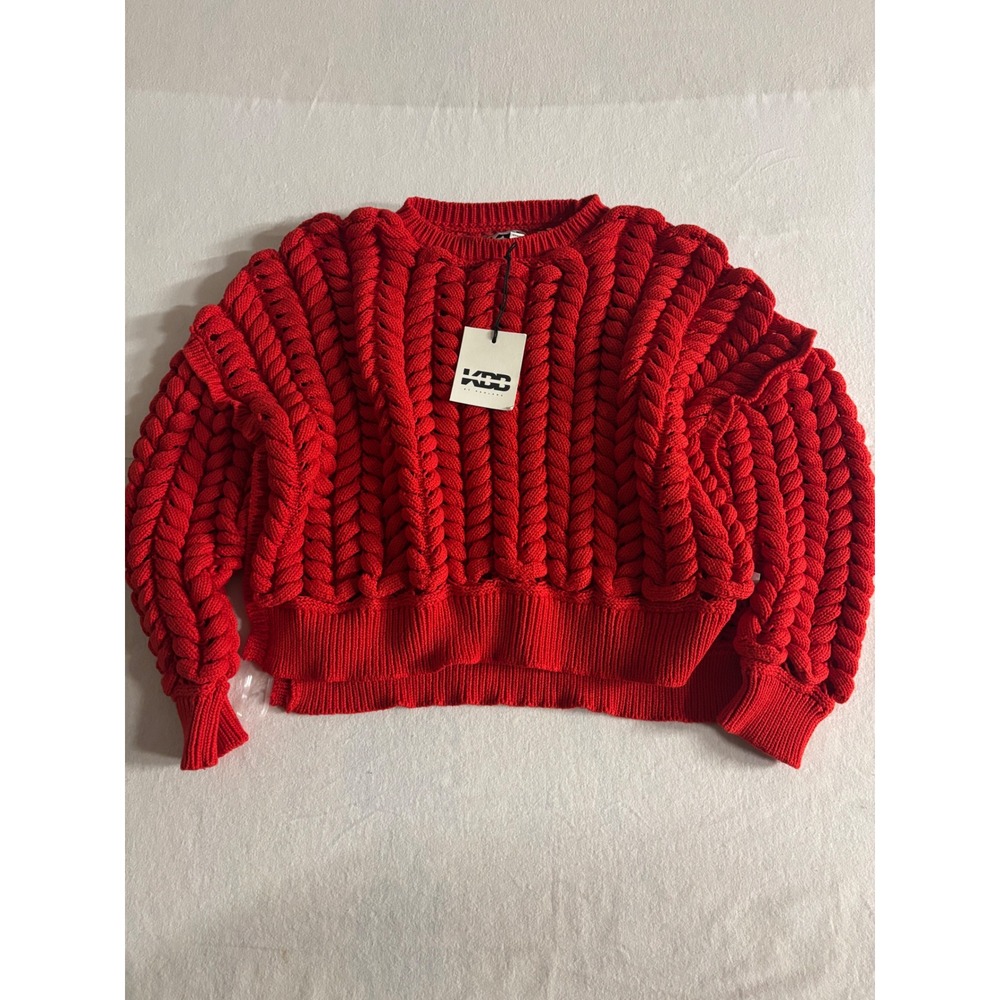 KBD by Kahla Red Chunky Cable Knit Sweater Crewneck Long Sleeve XXL NWT